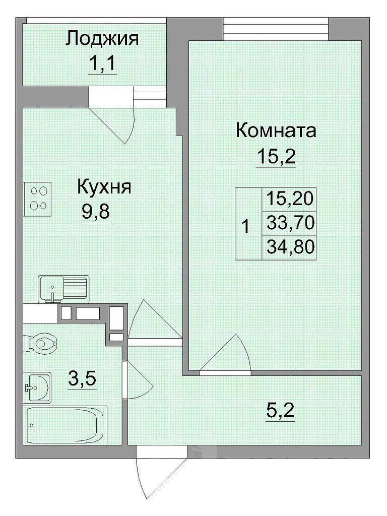 однокомнатная новостройка Центр, район Фото 1