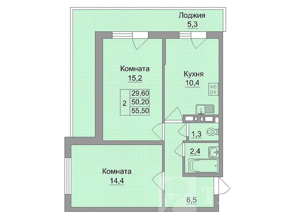 двухкомнатная новостройка Центр, район  Фото 1
