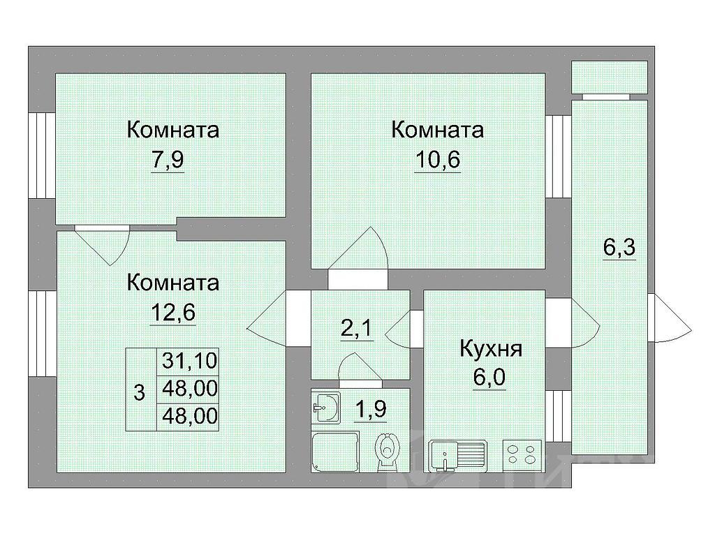 трехкомнатная квартираЧкаловский, район Казахская Фото 52