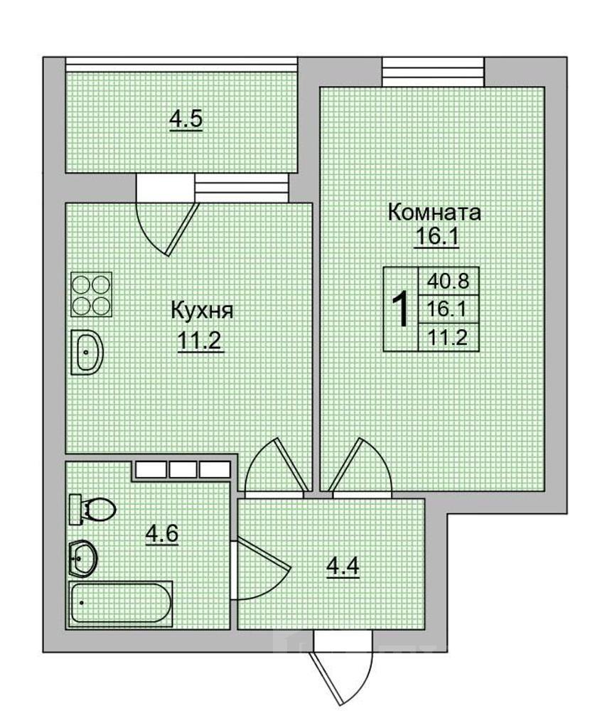 однокомнатная квартира, район  Фото 8