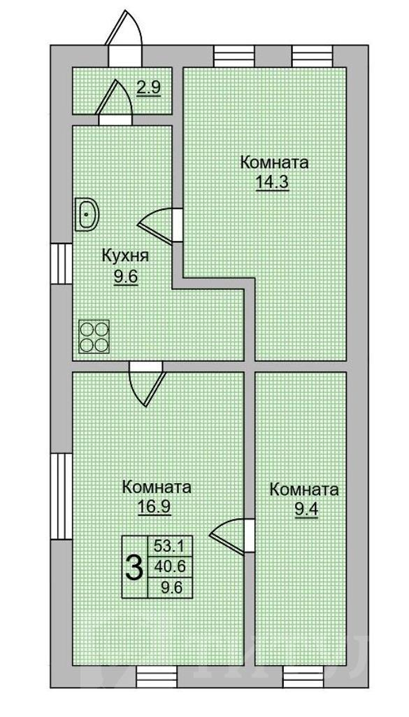 трехкомнатная квартира Центр, район  Фото 14
