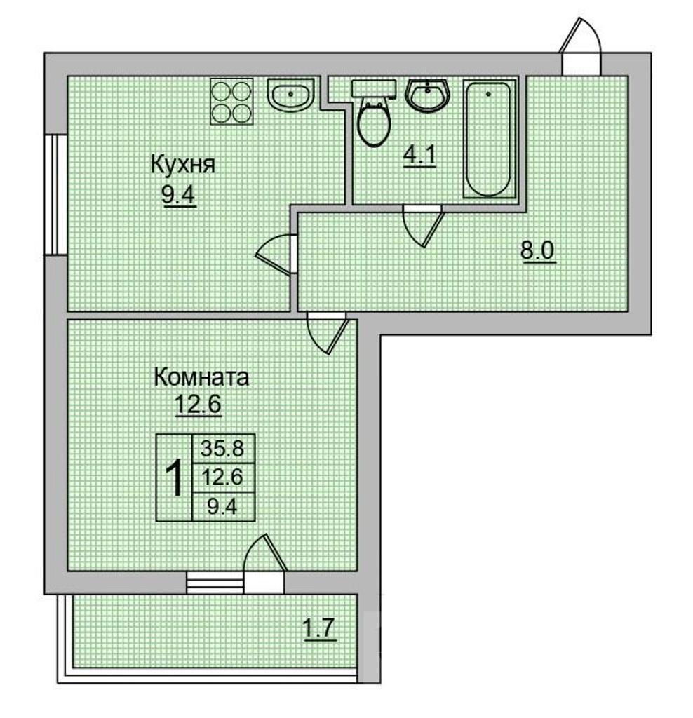 однокомнатная квартира, район  Фото 11