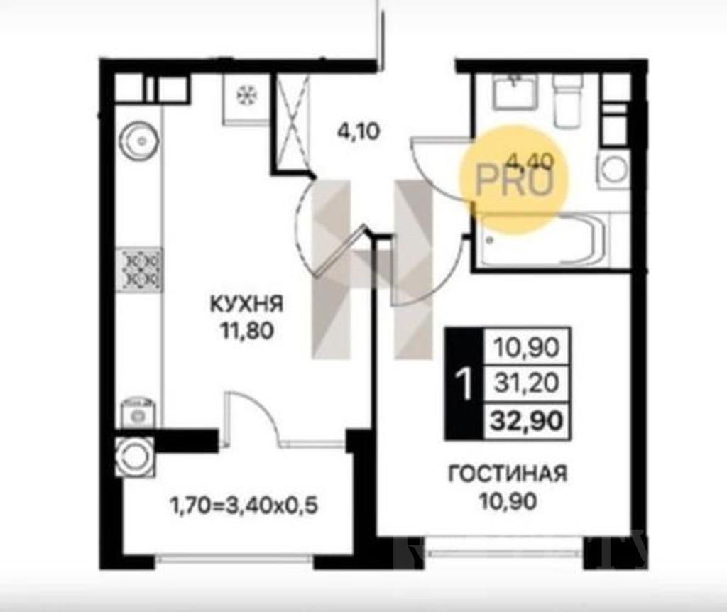 однокомнатная квартира, район  Фото 4