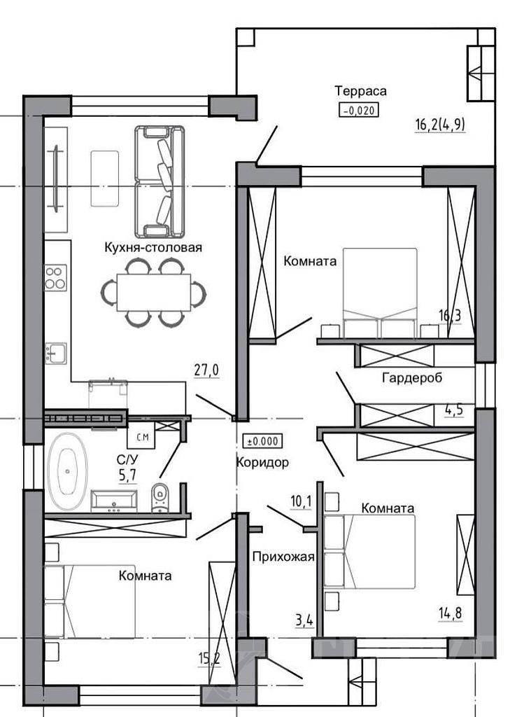 трехкомнатный домрайон  Фото 14