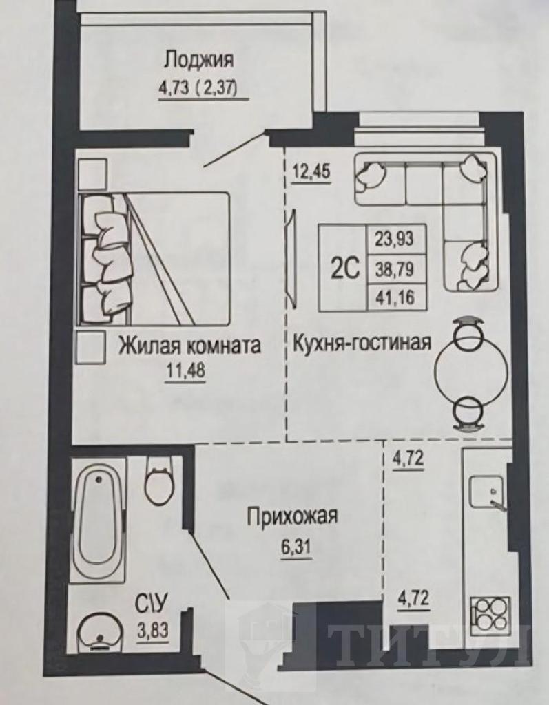 двухкомнатная квартира, район  Фото 18