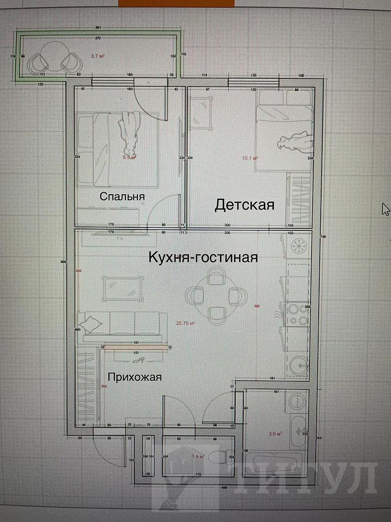 двухкомнатная квартира, район  Фото 5