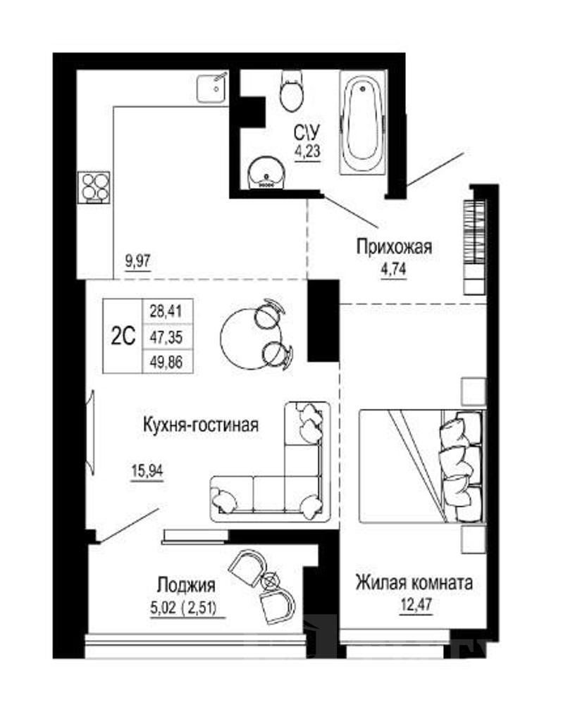 двухкомнатная квартираЗЖМ, район  Фото 1