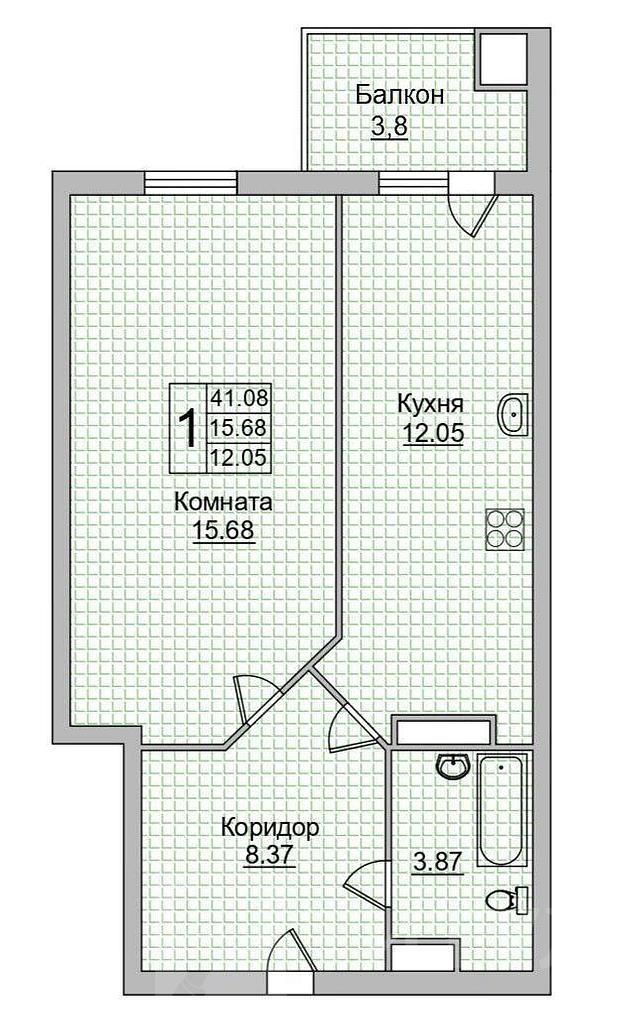 однокомнатная квартира, район  Фото 13
