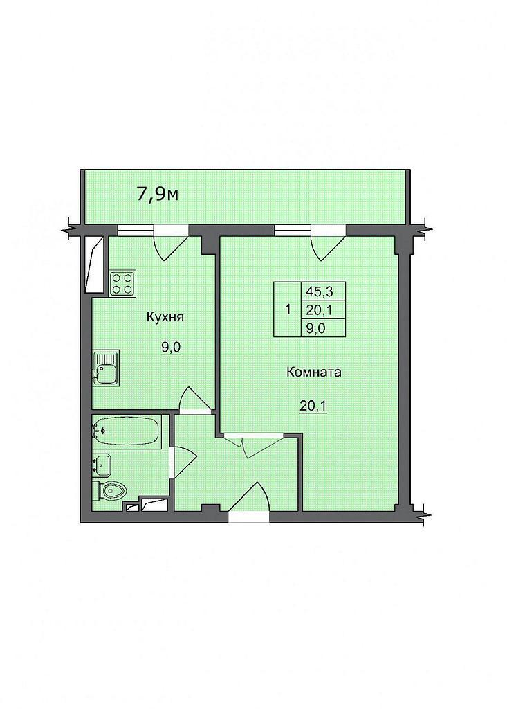 однокомнатная квартираЗЖМ, район Фото 5
