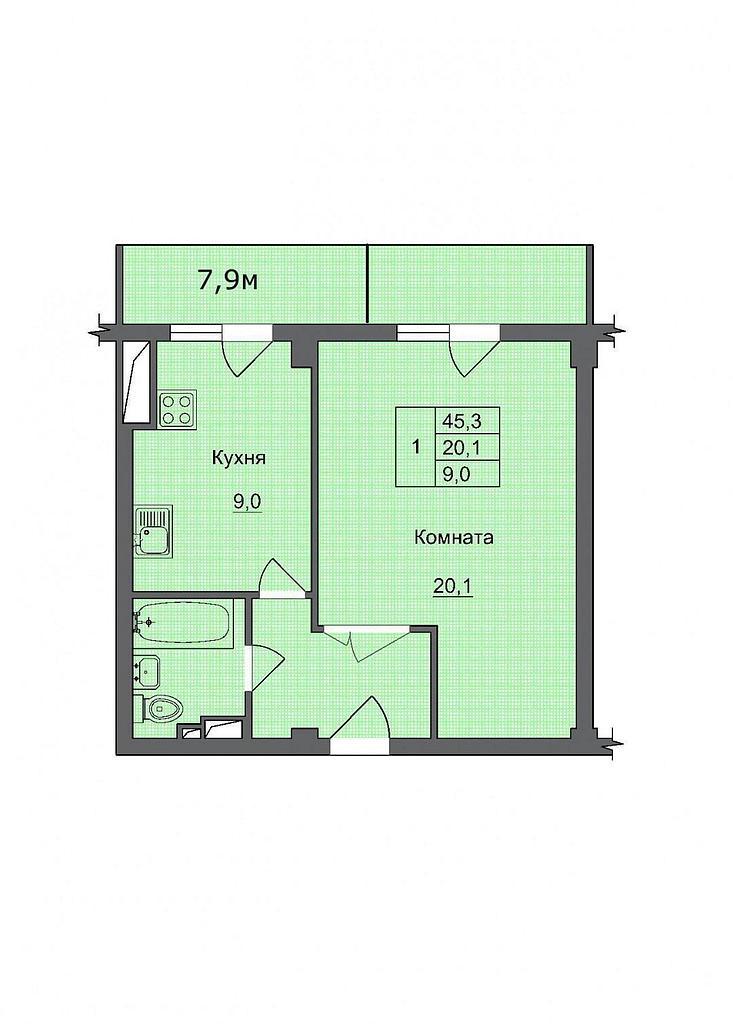 однокомнатная квартираЗЖМ, район  Фото 20