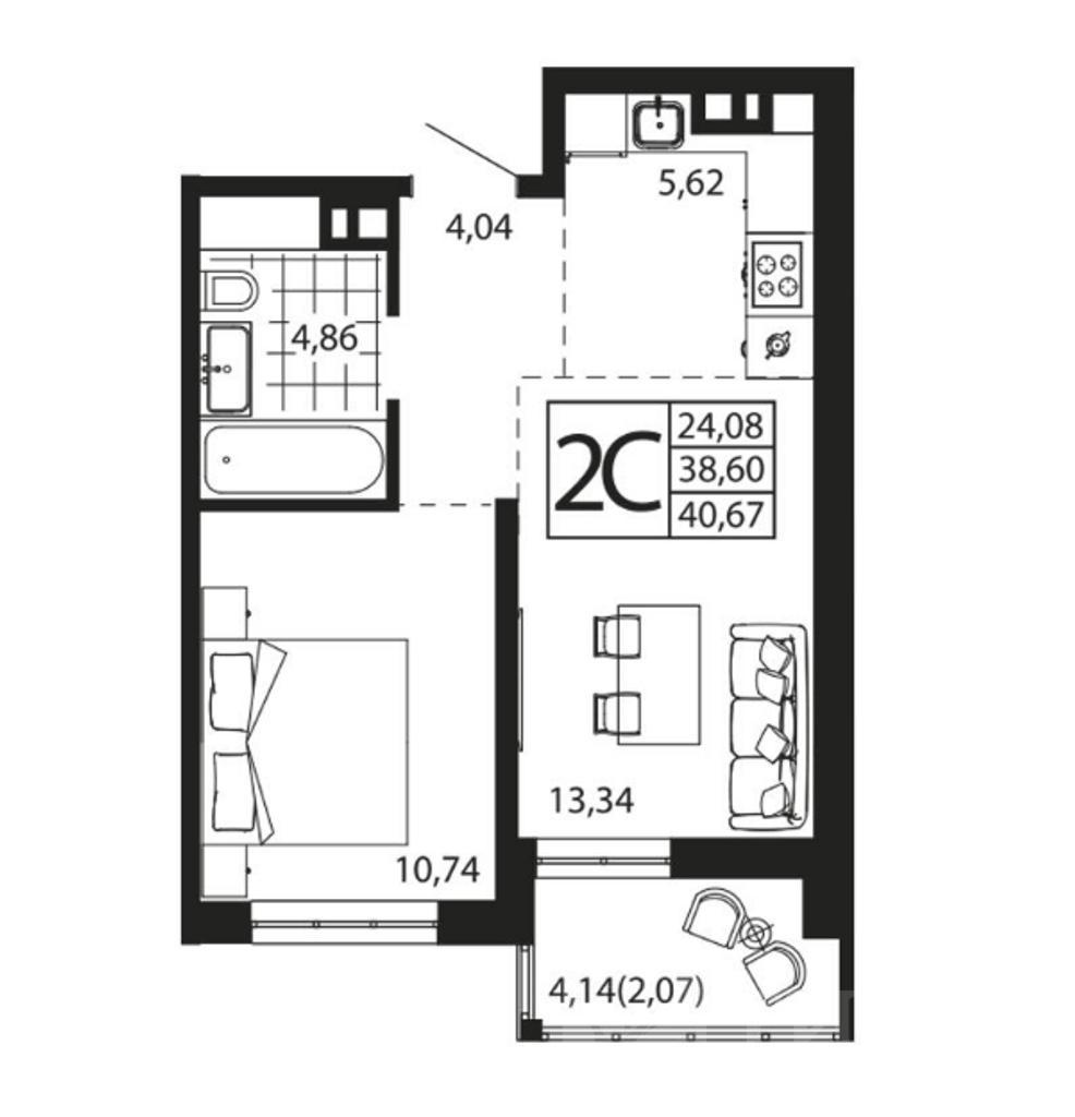 двухкомнатная квартира, район Фото 7