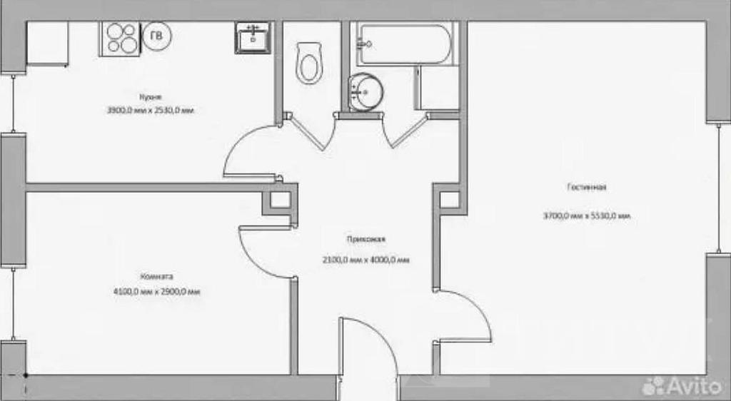 двухкомнатная квартира, район  Фото 10