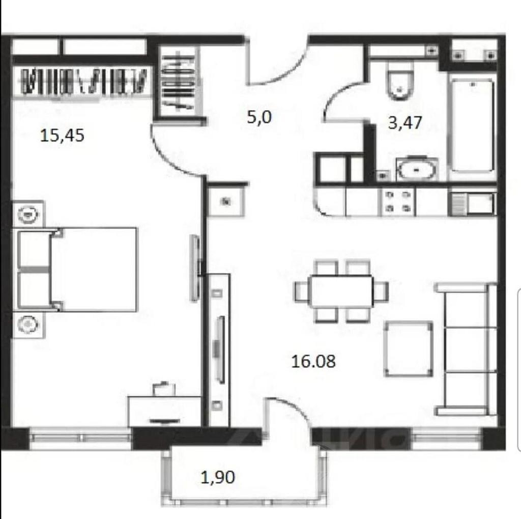 однокомнатная квартира, район  Фото 17