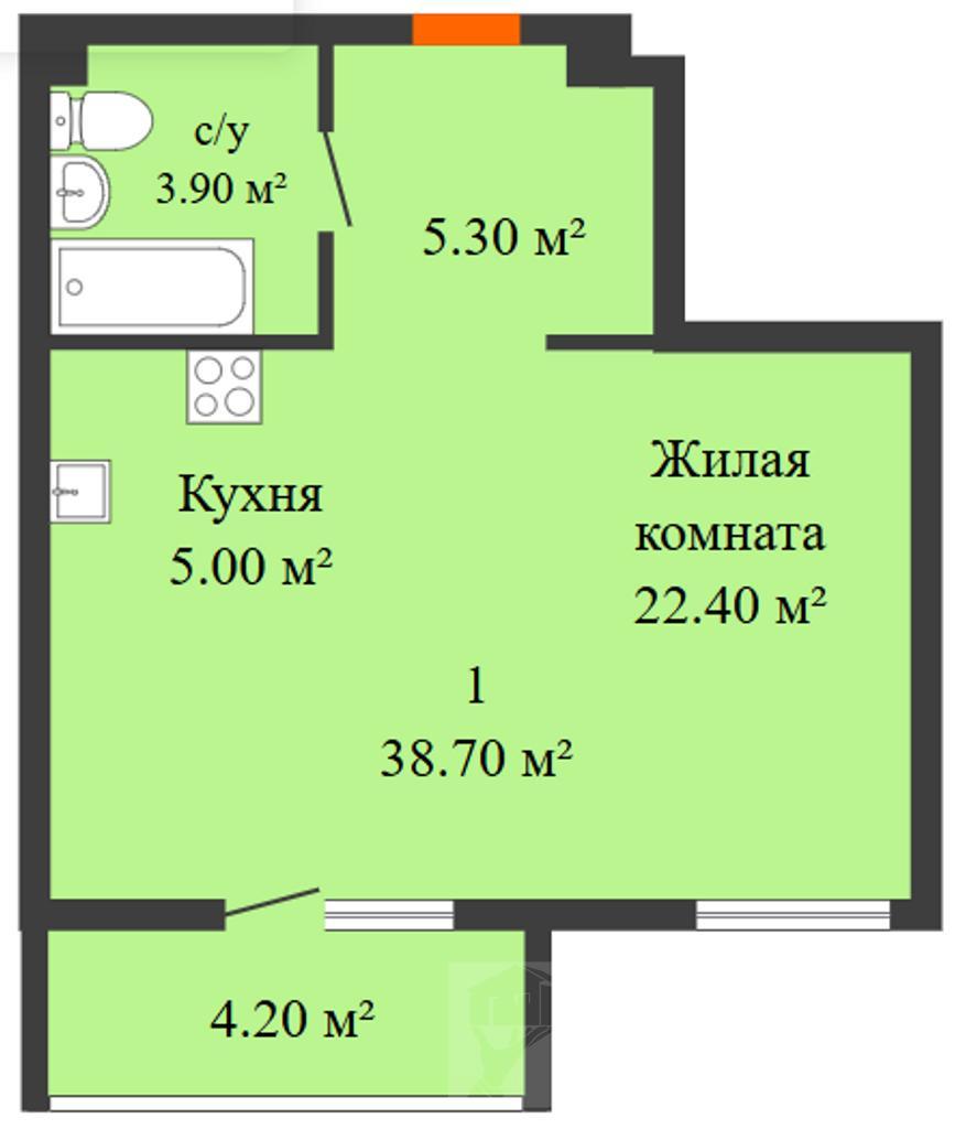 однокомнатная квартира, район  Фото 4